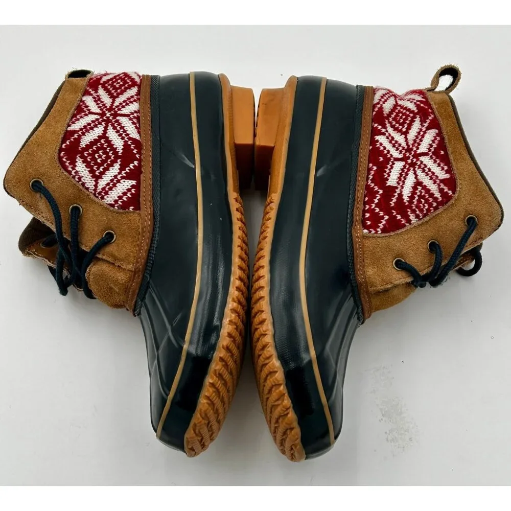 Khombu Helen Duck Boots Women's 8M Brown Black Red‎ Fair Isle Waterproof Winter